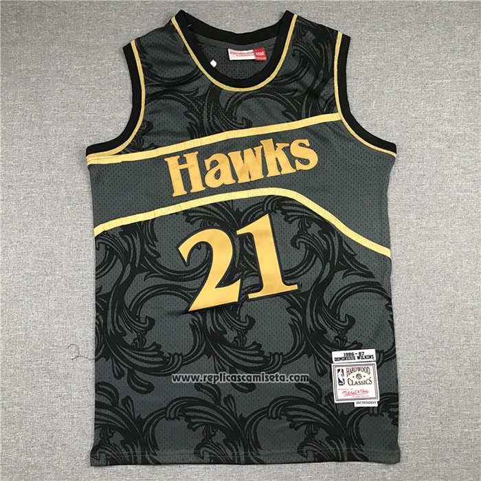 Camiseta Atlanta Hawks Dominique Wilkins #21 1986-87 Hardwood Classic Negro